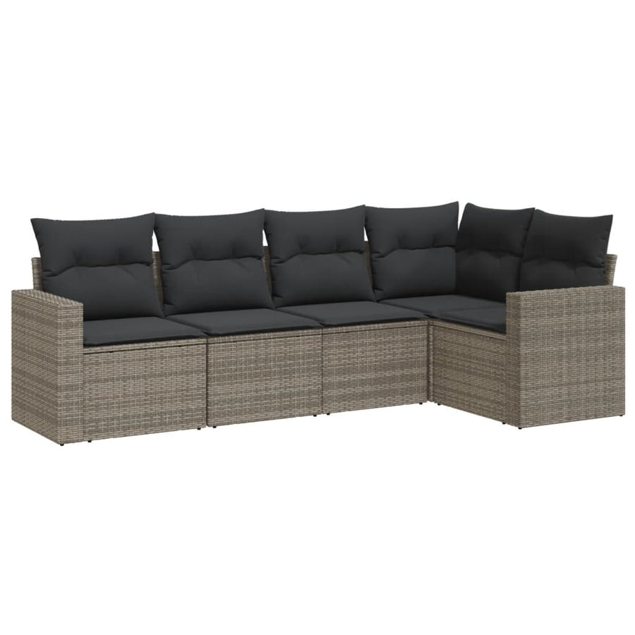 5-delige Loungeset met kussens poly rattan grijs 1 Grijs