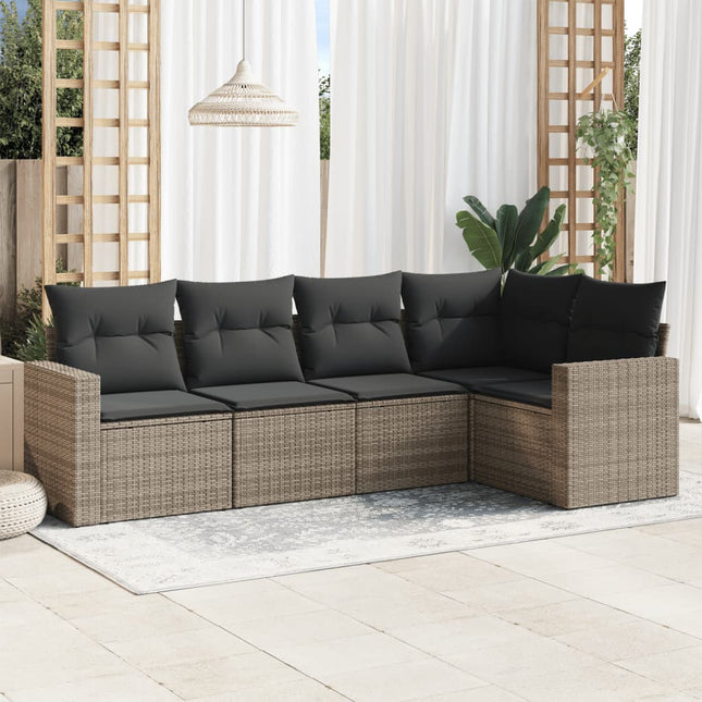 5-delige Loungeset met kussens poly rattan grijs 1 Grijs