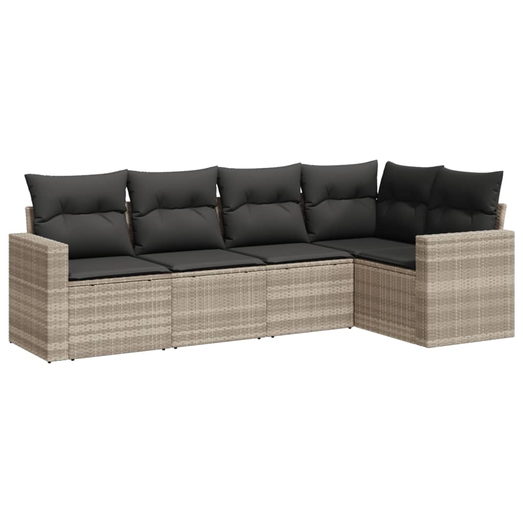 5-delige Loungeset met kussens poly rattan lichtgrijs