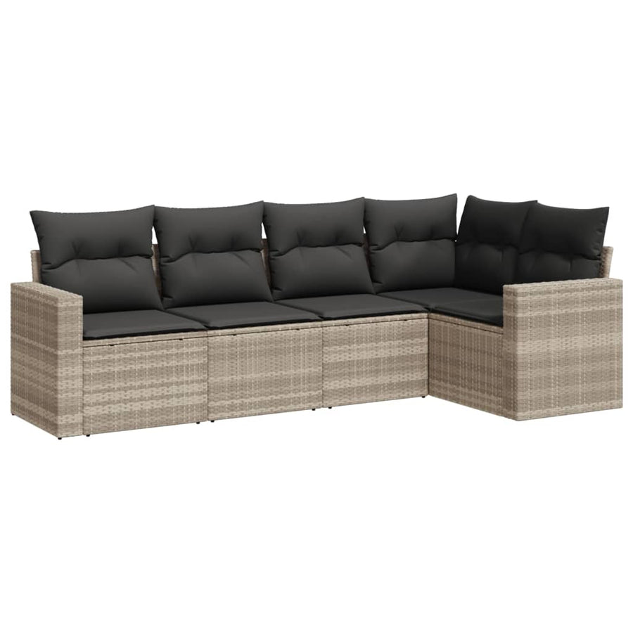 5-delige Loungeset met kussens poly rattan lichtgrijs