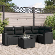 6-piece Lounge Set with Cushions Poly Rattan Black