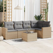 6-piece Lounge Set with cushions poly rattan beige