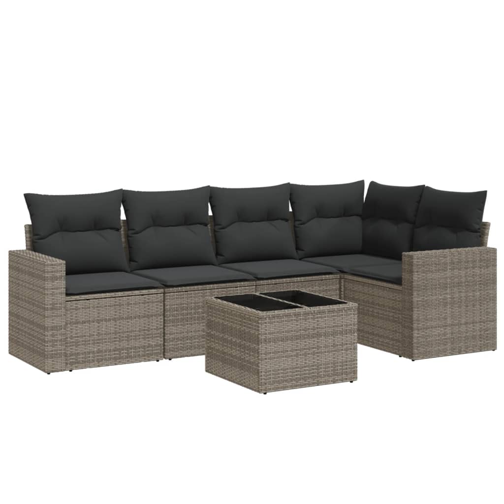 6-delige Loungeset met kussens poly rattan grijs Grijs Met tafel