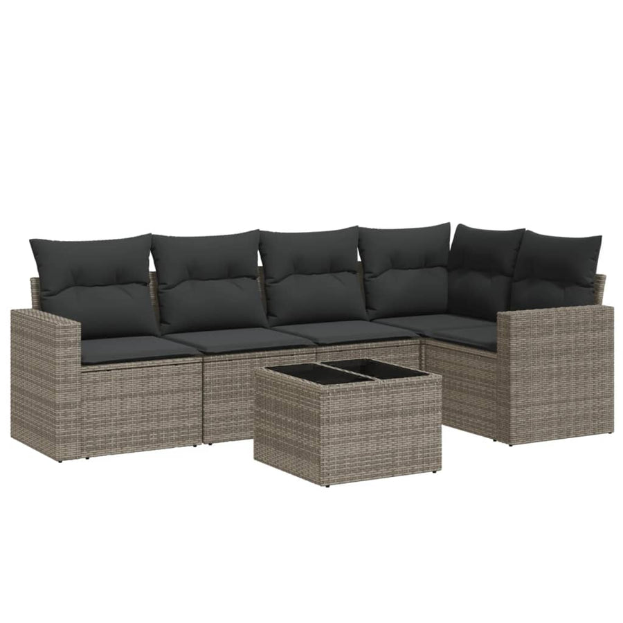 6-delige Loungeset met kussens poly rattan grijs Grijs Met tafel
