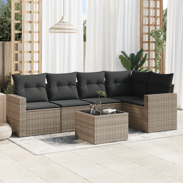 6-delige Loungeset met kussens poly rattan grijs Grijs Met tafel