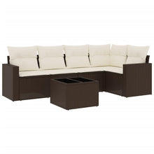 6-delige Loungeset met kussens poly rattan bruin
