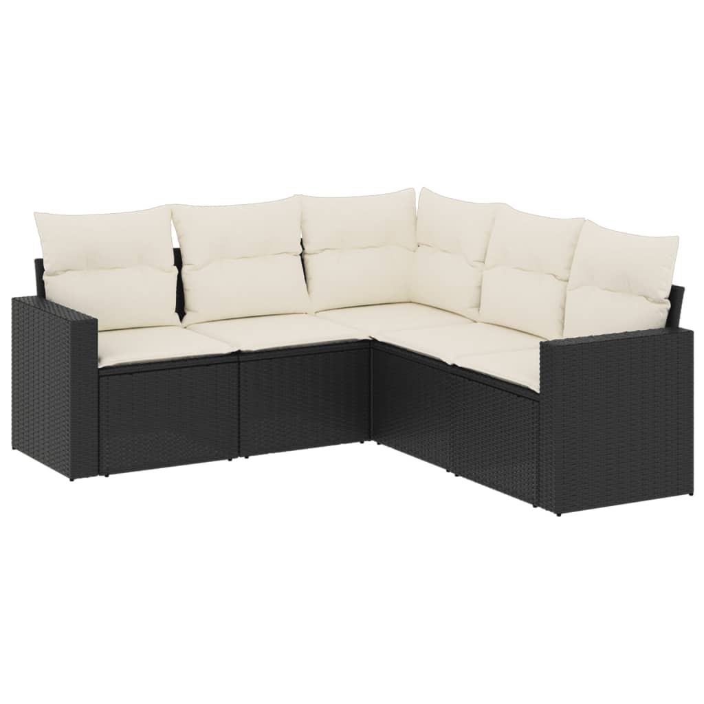 5-delige Loungeset met kussens poly rattan zwart Zwart en crème Zonder tafel