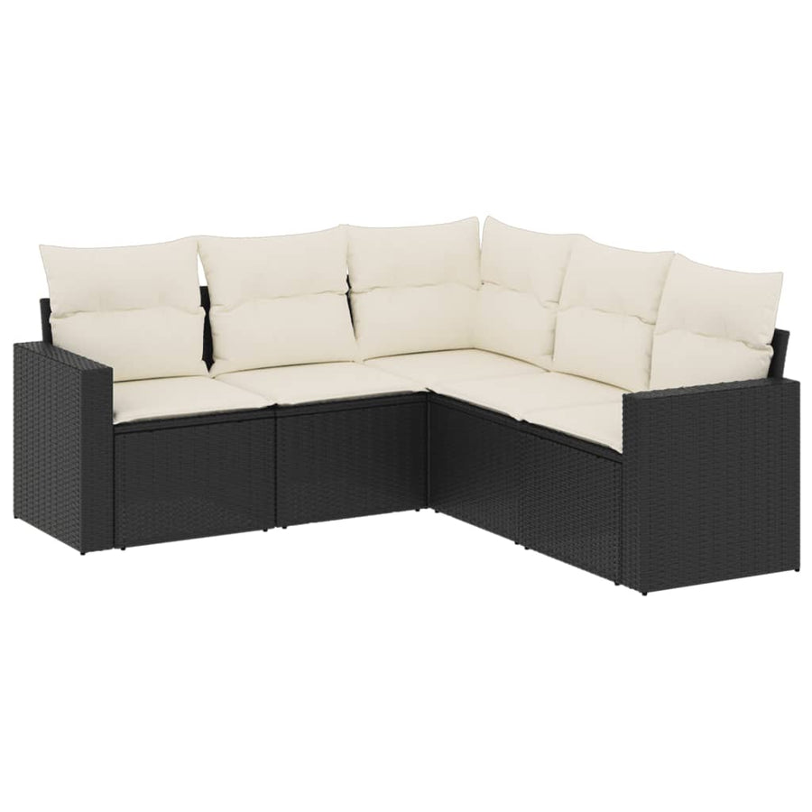 5-delige Loungeset met kussens poly rattan zwart Zwart en crème Zonder tafel