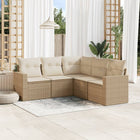 5-piece Loungeset with Cushions Poly Rattan Beige