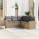 5-piece Loungeset with Cushions Poly Rattan Beige