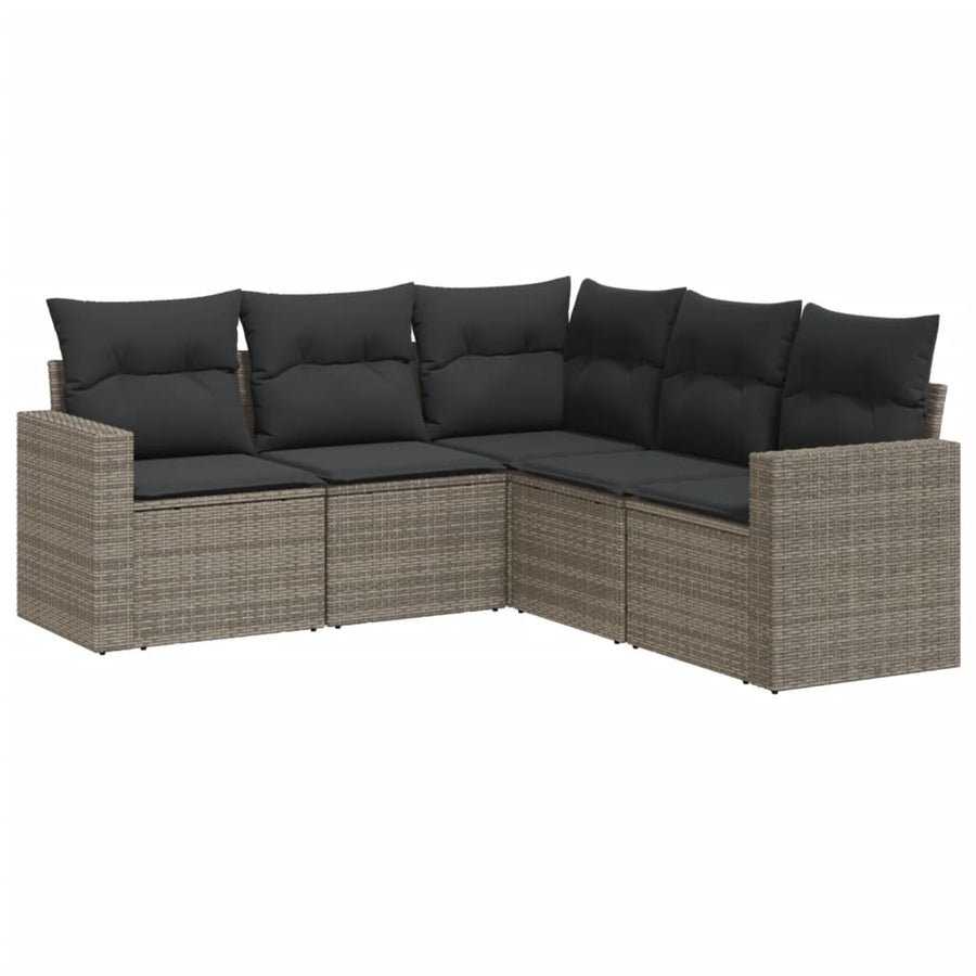 5-delige Loungeset met kussens poly rattan grijs 1 Grijs