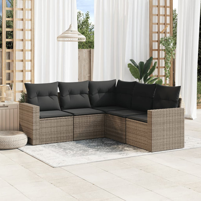 5-delige Loungeset met kussens poly rattan grijs 1 Grijs