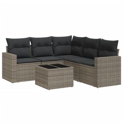 6-delige Loungeset met kussens poly rattan grijs Grijs Met tafel