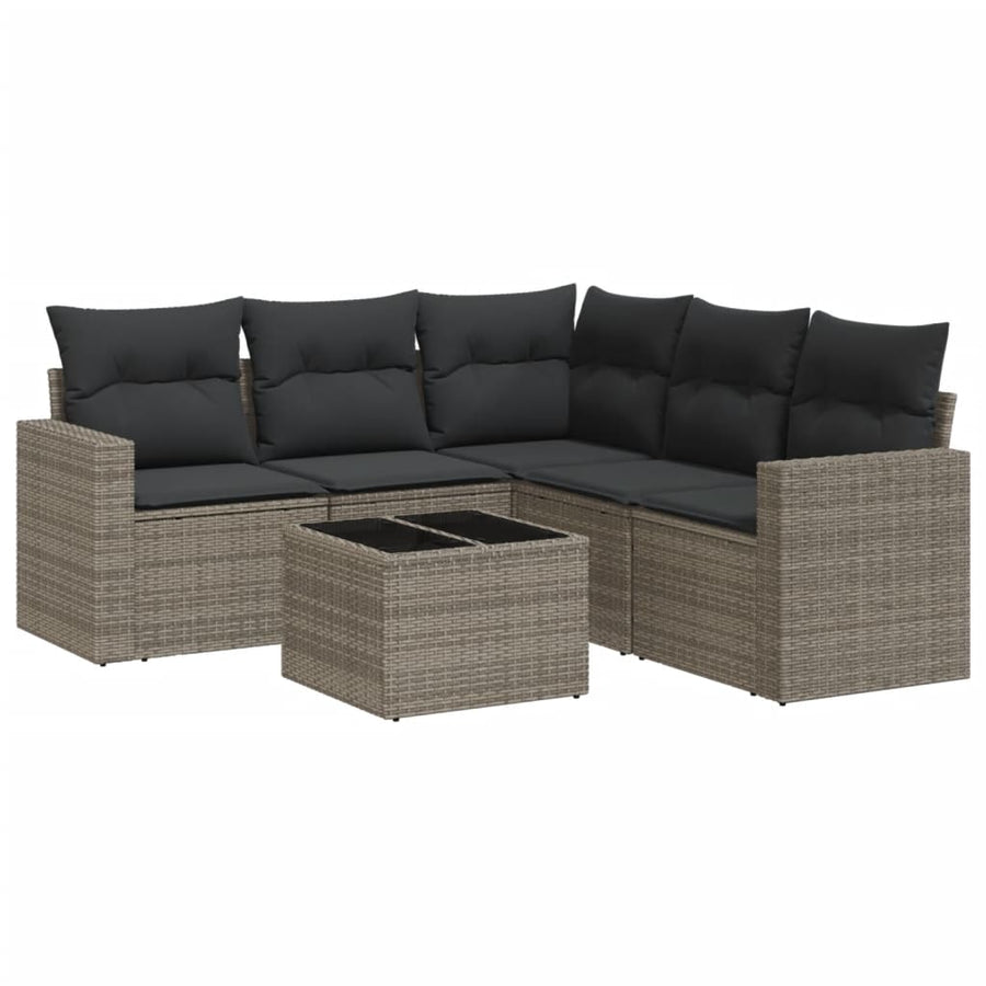 6-delige Loungeset met kussens poly rattan grijs Grijs Met tafel