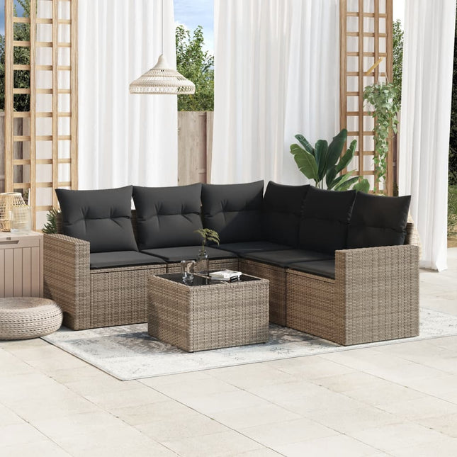 6-delige Loungeset met kussens poly rattan grijs Grijs Met tafel