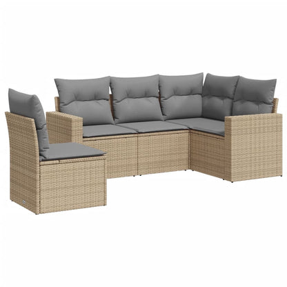 5-delige Loungeset met kussens poly rattan beige Beige en grijs Zonder tafel