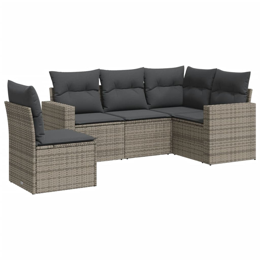 5-delige Loungeset met kussens poly rattan grijs Grijs Zonder tafel