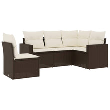 5-delige Loungeset met kussens poly rattan bruin Bruin en crème Zonder tafel