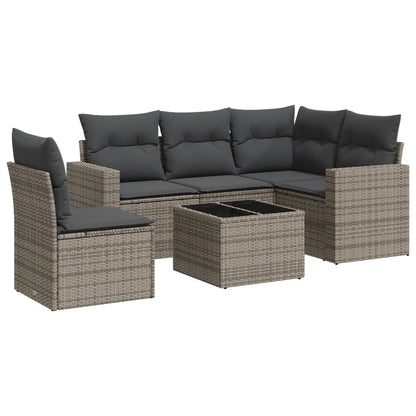 6-delige Loungeset met kussens poly rattan grijs 1 Grijs