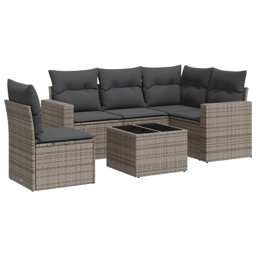 6-delige Loungeset met kussens poly rattan grijs 1 Grijs