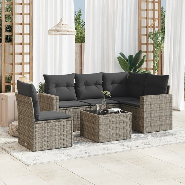 6-delige Loungeset met kussens poly rattan grijs 1 Grijs