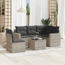 6-delige Loungeset met kussens poly rattan lichtgrijs
