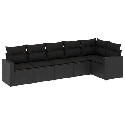 6-delige Loungeset met kussens poly rattan zwart 1 Zwart