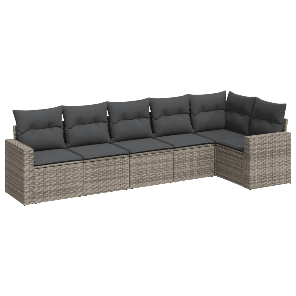 6-delige Loungeset met kussens poly rattan grijs Grijs Zonder tafel
