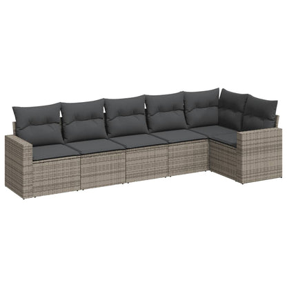 6-delige Loungeset met kussens poly rattan grijs Grijs Zonder tafel
