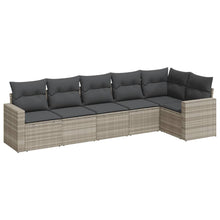 6-delige Loungeset met kussens poly rattan lichtgrijs
