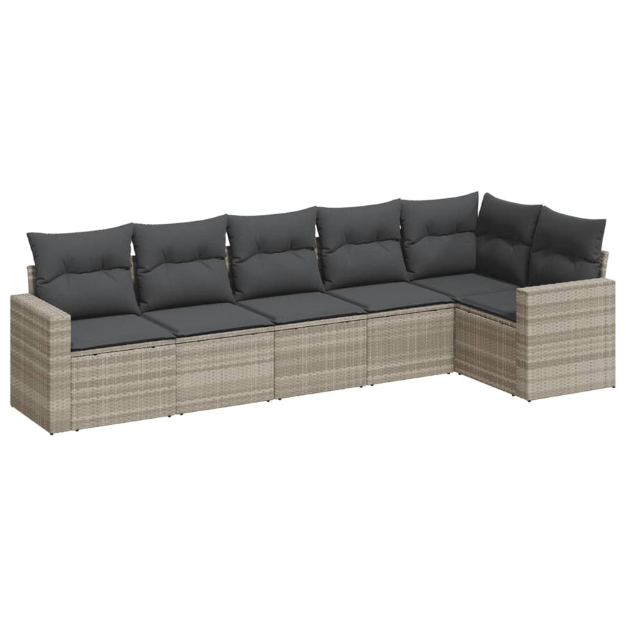 6-delige Loungeset met kussens poly rattan lichtgrijs