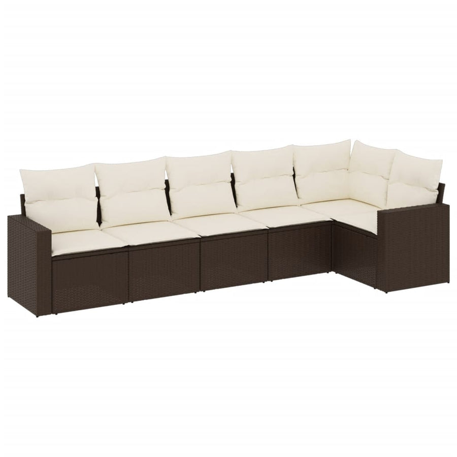 6-delige Loungeset met kussens poly rattan bruin Bruin en crème Zonder tafel