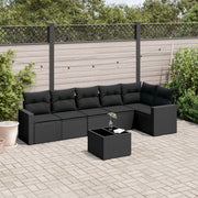 7-piece lounge set with cushions poly rattan black