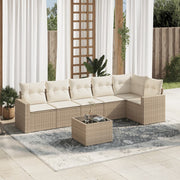 7-piece Lounge Set with Cushions Poly Rattan Beige
