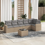 7-piece Lounge Set with Cushions Poly Rattan Beige