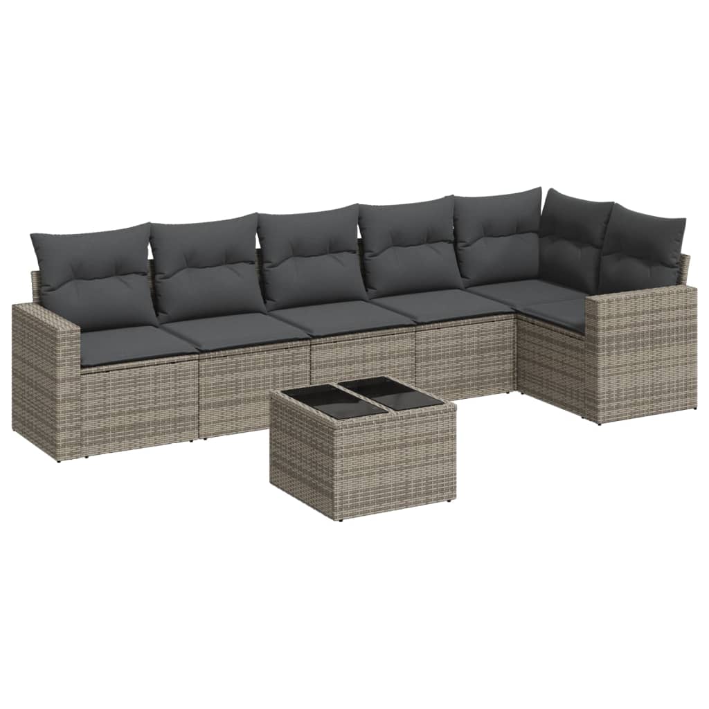 7-delige Loungeset met kussens poly rattan grijs 1 Grijs