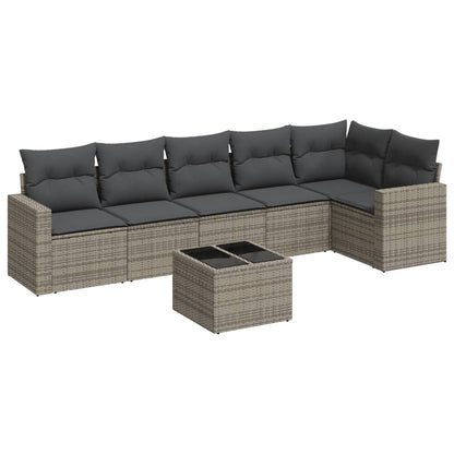 7-delige Loungeset met kussens poly rattan grijs 1 Grijs