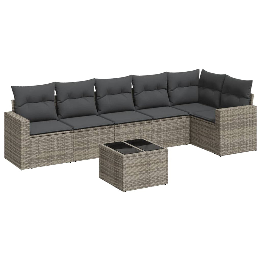 7-delige Loungeset met kussens poly rattan grijs 1 Grijs
