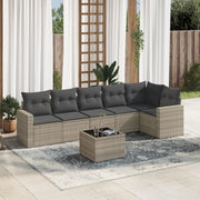 7-piece Lounge Set with cushions poly rattan light grey