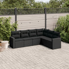 6-piece Lounge Set with cushions poly rattan black