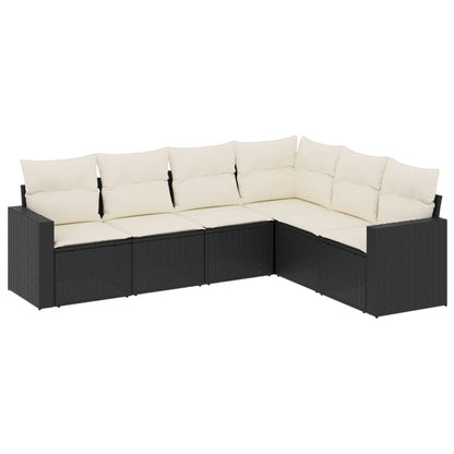 6-delige Loungeset met kussens poly rattan zwart 1 Zwart en crème