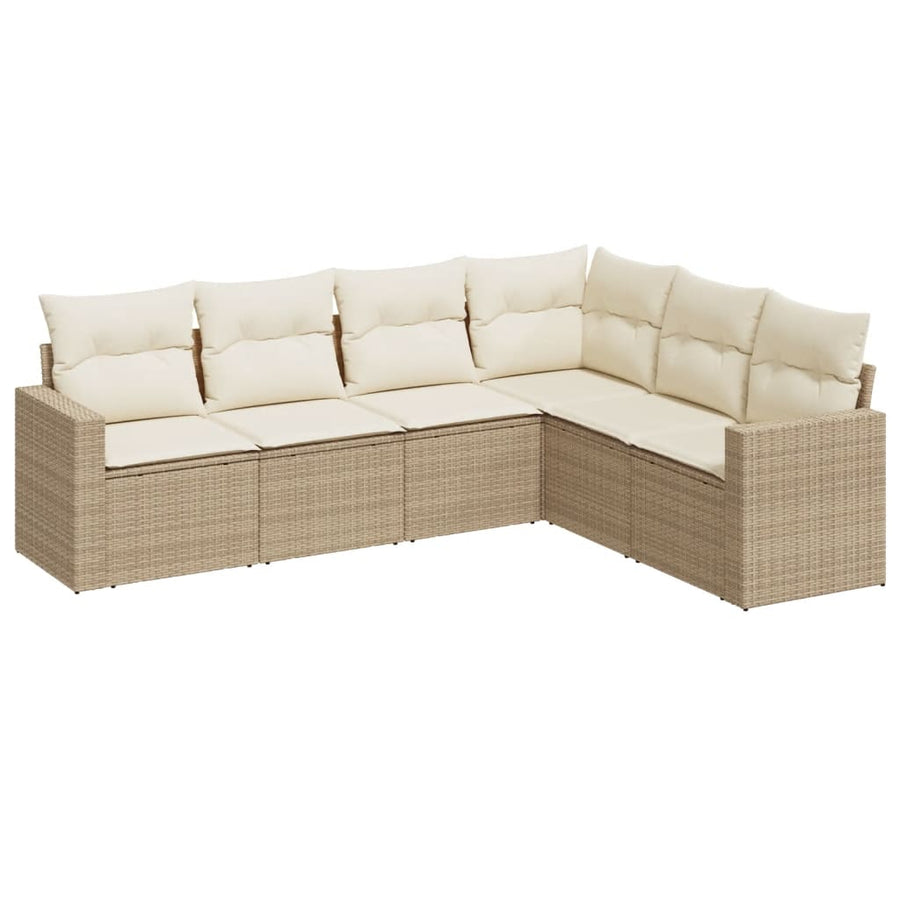 6-Delige Loungeset Met Kussens Poly Rattan Beige