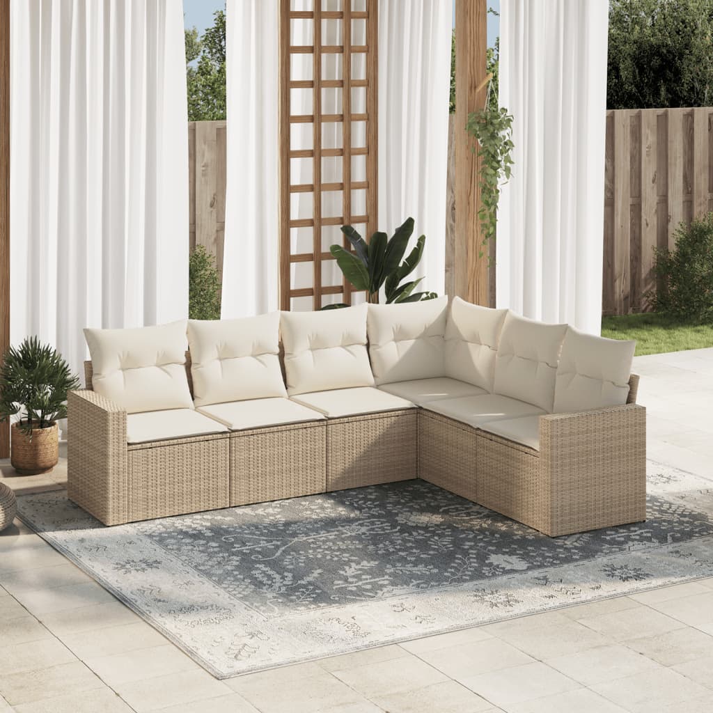 6-Delige Loungeset Met Kussens Poly Rattan Beige