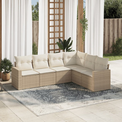 6-Delige Loungeset Met Kussens Poly Rattan Beige