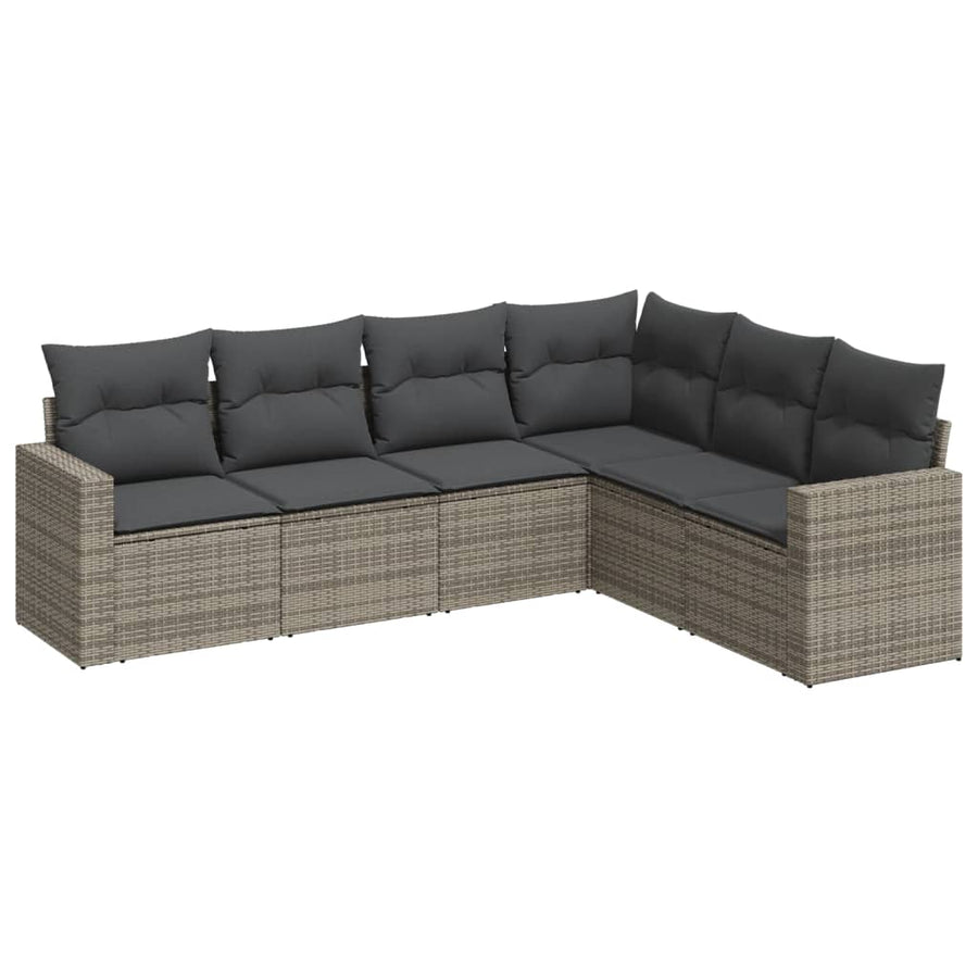 6-Delige Loungeset Met Kussens Poly Rattan Grijs
