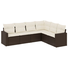 6-delige Loungeset met kussens poly rattan bruin Bruin en crème Zonder tafel