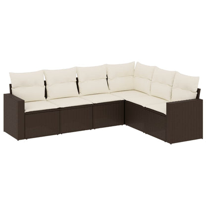 6-delige Loungeset met kussens poly rattan bruin Bruin en crème Zonder tafel