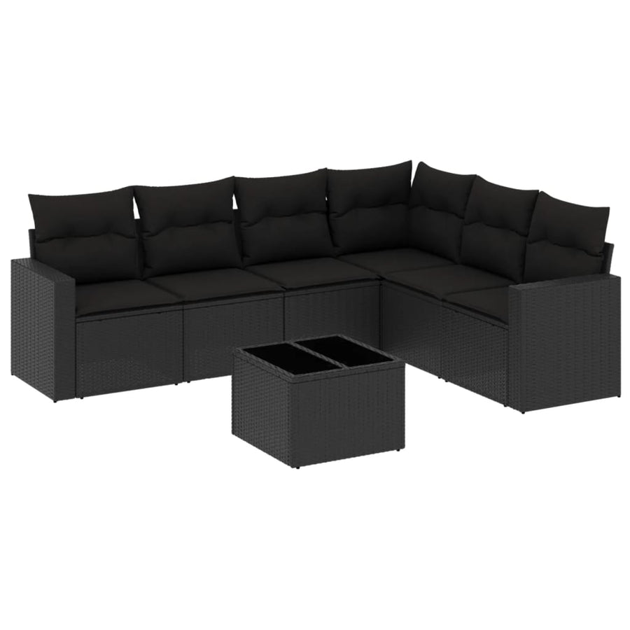 7-Delige Loungeset Met Kussens Poly Rattan Zwart