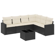 7-delige Loungeset met kussens poly rattan zwart Zwart en crème Met tafel