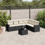 7-piece lounge set with cushions poly rattan black